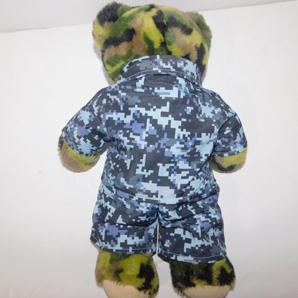 BAB Build a Bear Workshop Green Camo Teddy Bear with Blue Digital Camo Outfit - Picture 5 of 5